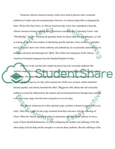 African American Vernacular Tradition Focuses on Spirituals Songs