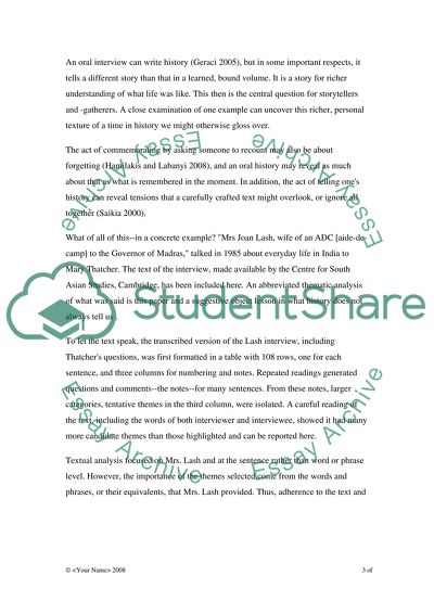 Abbreviated Thematic Analysis of an Interview: Mrs. Joan Lash