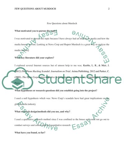 Few questions about the research you made ( Murdochs)