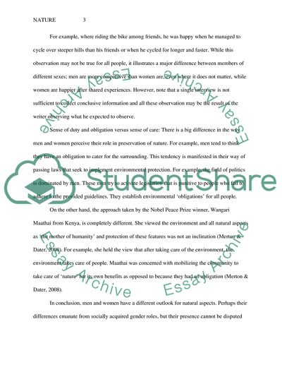 Mens and Womens Outlooks on Natural Aspects