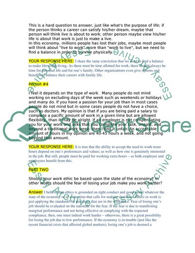 Do you accept extra hours at your work Should your work ethic be based upon the state of the economy