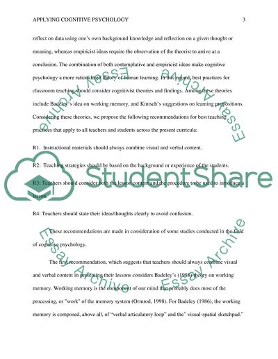 Applying Cognitive Psychology in the Classroom