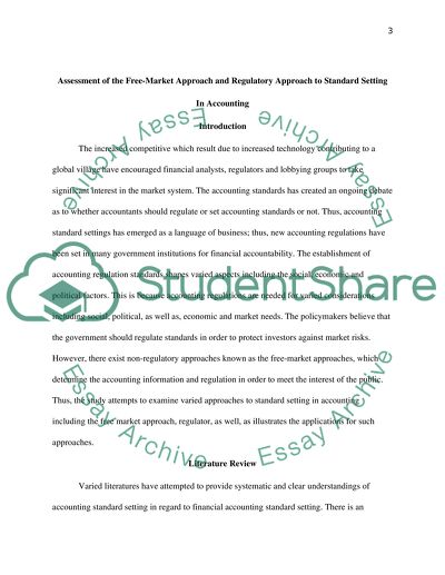 Free-Market Approach and Regulatory Approach to Standard Setting in Accounting