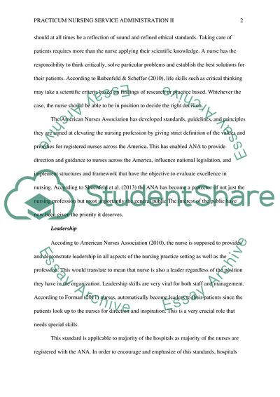 Practicum Nursing Service Administration II