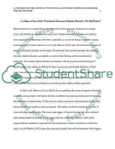 Functional Outcome in Bipolar Disorder
