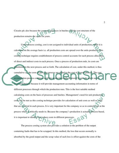 Management Accounting System for Watson Circuits Plc