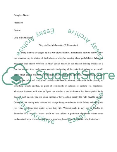 College Alegbra-Ways to use mathematics-discussion