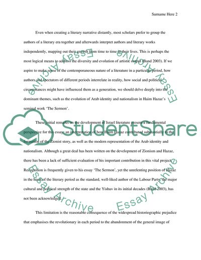 The Evolution of the Portrait of the Arab and Nationalism in Haim Hazazs The Sermon