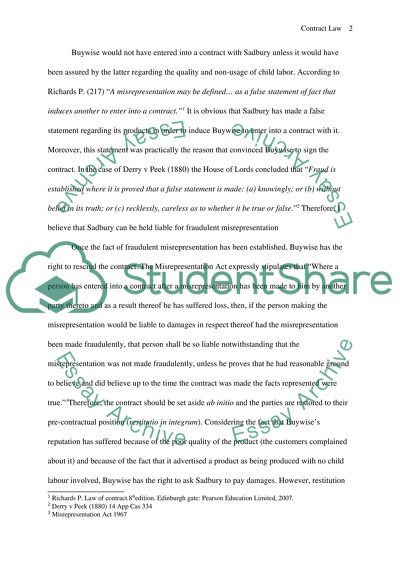 Contract Law: Sadbury and Buywise