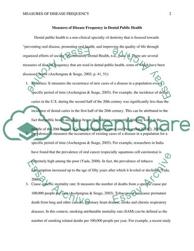 Measures of Disease Frequency in Dental Public Health