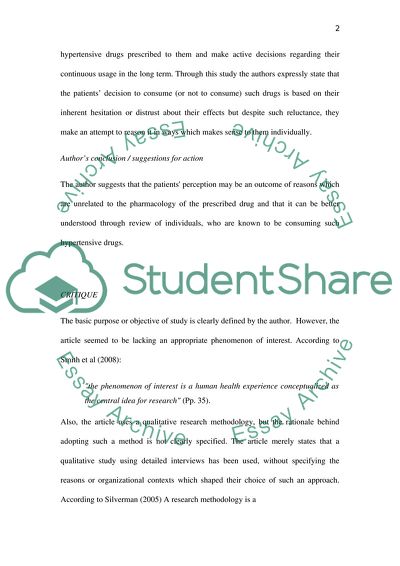 Patients Decisions About Whether or Not to Take Antihypertensive Drugs