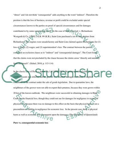 Recovery of economic loss in negligence