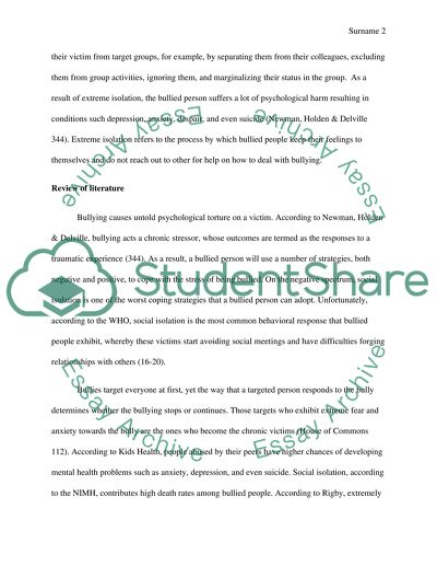 Effects of Extreme Isolation Induced by Bullying