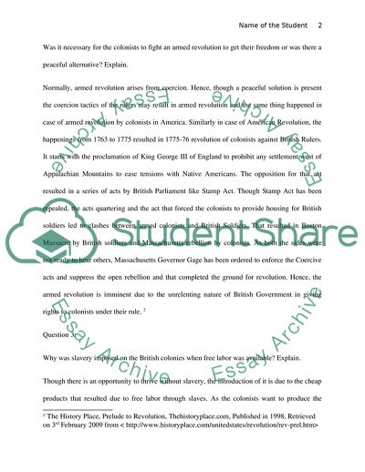 Colonies, Armed Revolution, and Slavery