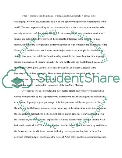 Functionalist and Intentionalist Explanations of the Rwanda and Holocaust Mass Murders