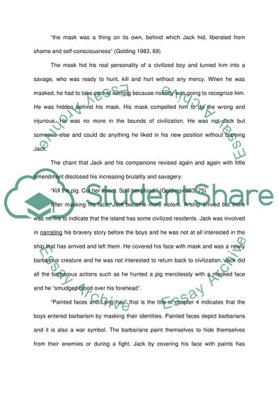 What does Jacks mask represent, and what does it show the reader about how Jack is changing