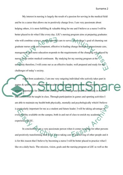 Personal Statement for the Liu Nursing Program