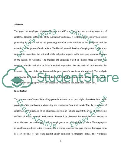 Traditional Concepts of Employment Relations and Australian Workplace