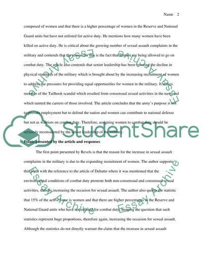 Article Critique: Women in Combat