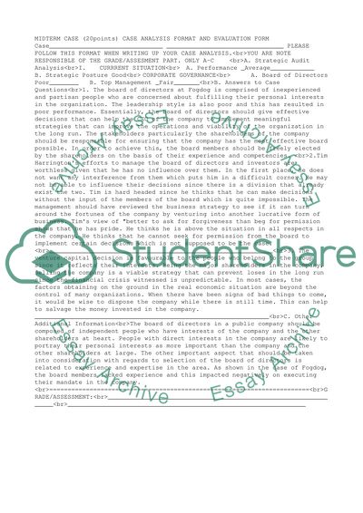 Case Analysis Format and Evaluation Form