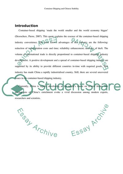 Container Shipping and Chinese Stability