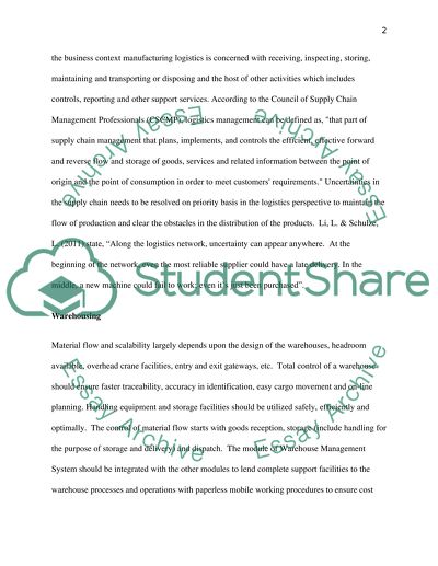 Analysis of the Manufacturing Logistics