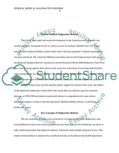 Federal Medical Malpractice Reform