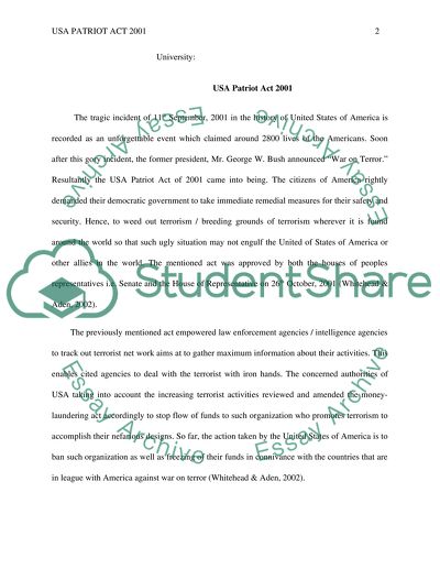 Thesis Statement Examples Essays Patriot Act Speeches For Sale also Custom Book Reports Patriot Act Essay Example Topics And Well Written Essays Words Example Of Essay With Thesis Statement