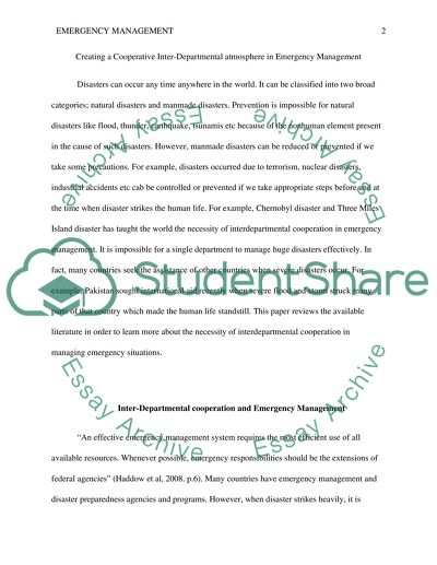 Creating a cooperative Inter-Departmental atmosphere in Emergency Management