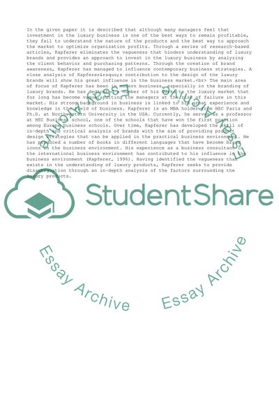 Business Approaches in Managing Luxury Brands by Kapferer