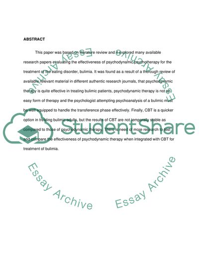 Psychodynamic Explanation of Bulimia