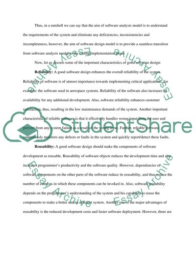 Describe the differences between a software analysis model and the design model