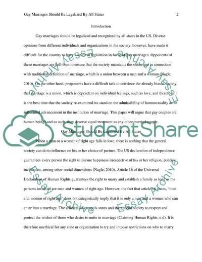 Gay Marriages Should Be Legalized by All States