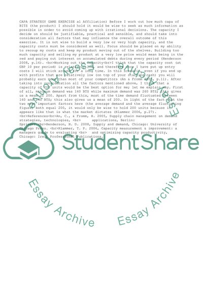 Capacity Strategy Game Exercise