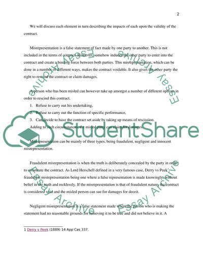The Impact of Misrepresentation, Mistake, Duress and Undue Influence on the Validity of a Contract
