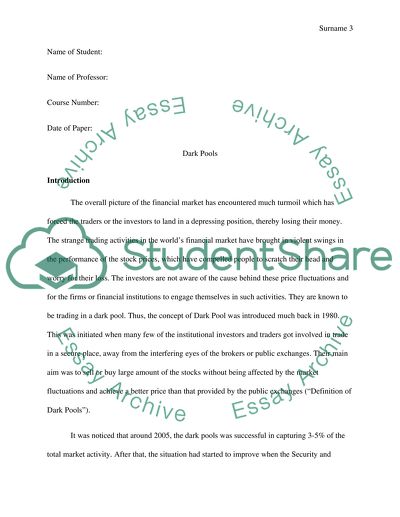 The Concept of Dark Pool