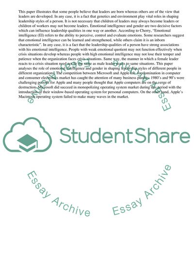 Role of Emotional Intelligence and Gender in an Organizations Leadership Styles