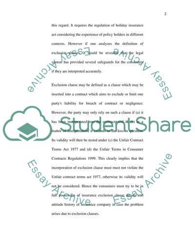 Extent Exclusion Clauses in Holiday Insurance Contracts