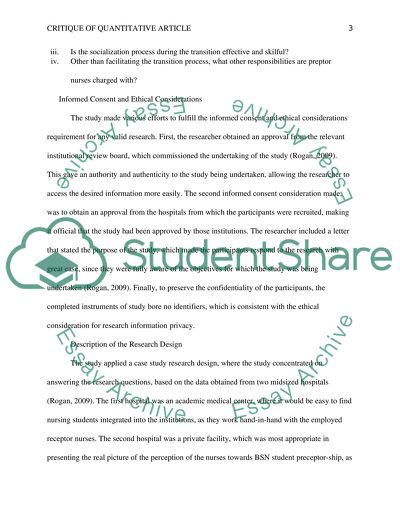 CRITIQUE OF QUANTITATIVE ARTICLE