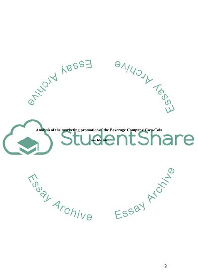 Analysis of the marketing promotion of the Beverage Company Coca-Cola worldwide