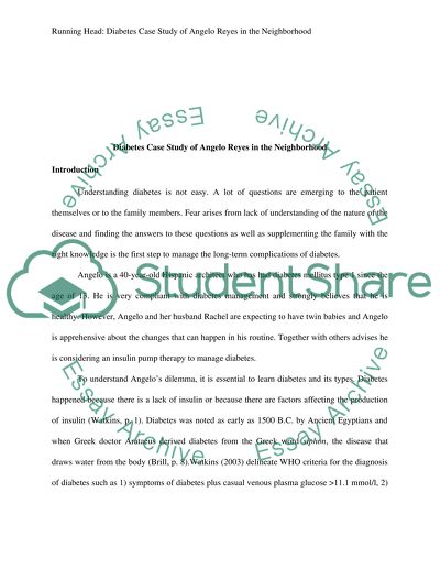 Diabetes Case Study of Angelo Reyes in the Neighborhood