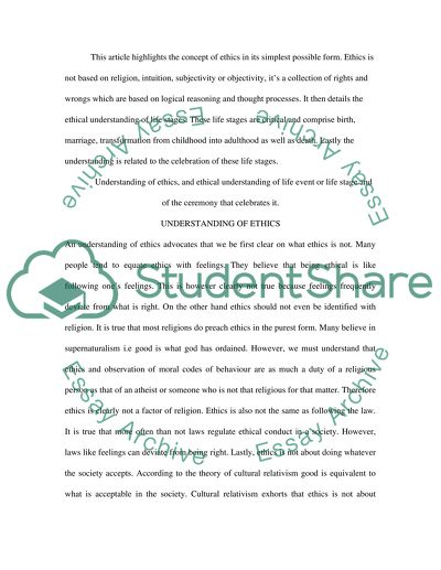 Understanding of ethics and ethical understanding of life event or life stage and of the ceremony that celebrates it