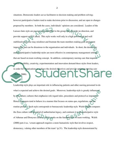 Leadership Styles in Nursing