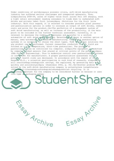 Technical Assessment: Soft Drink Manufacturing