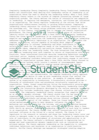 Complexity Leadership Theory