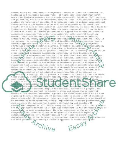 Understanding Business Benefit Management