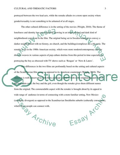 Cultural and Thematic factors of the two version of the film Let the Right One in