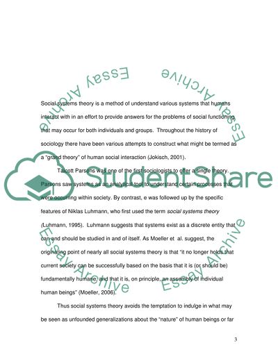 Role of Social Systems Theory and the Family within Society