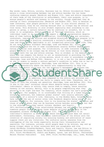 Law vs. Ethics ( In Training) Business Law Assignments