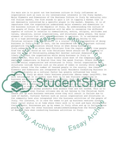 The Cultural Perspectives of Doing Business in Italy